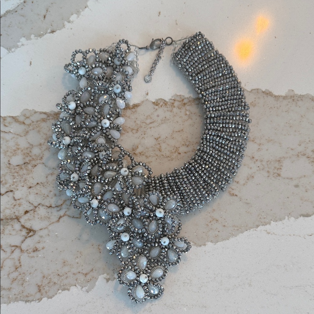 Elegant Silver and White Beaded Necklace